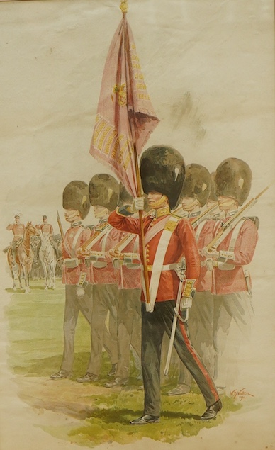 W.B. Wollen, watercolour, Marching soldiers, signed and dated 1901, 50 x 31cm. Condition - fair